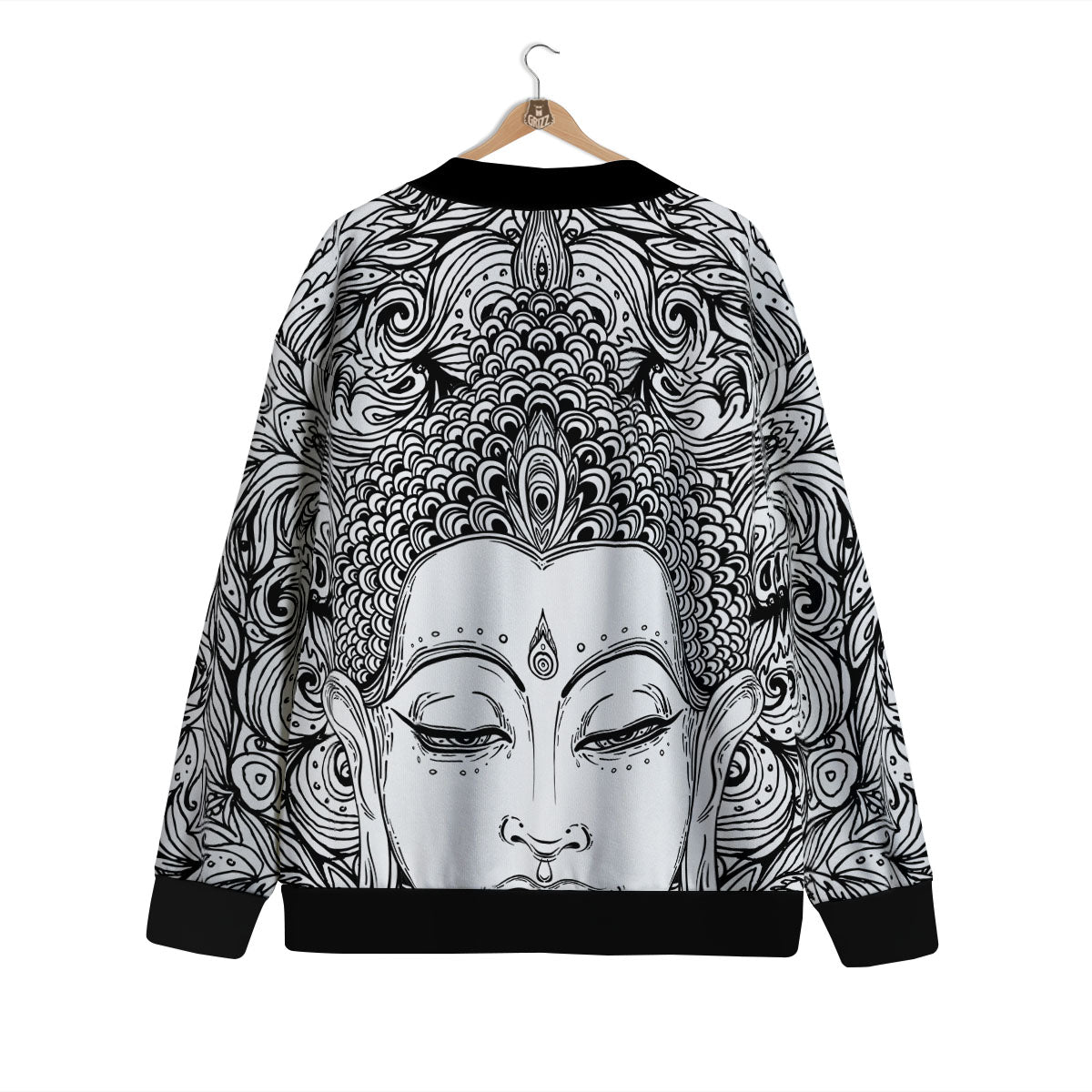 Buddha Mandala Spiritual Black White Print Cardigan-grizzshop