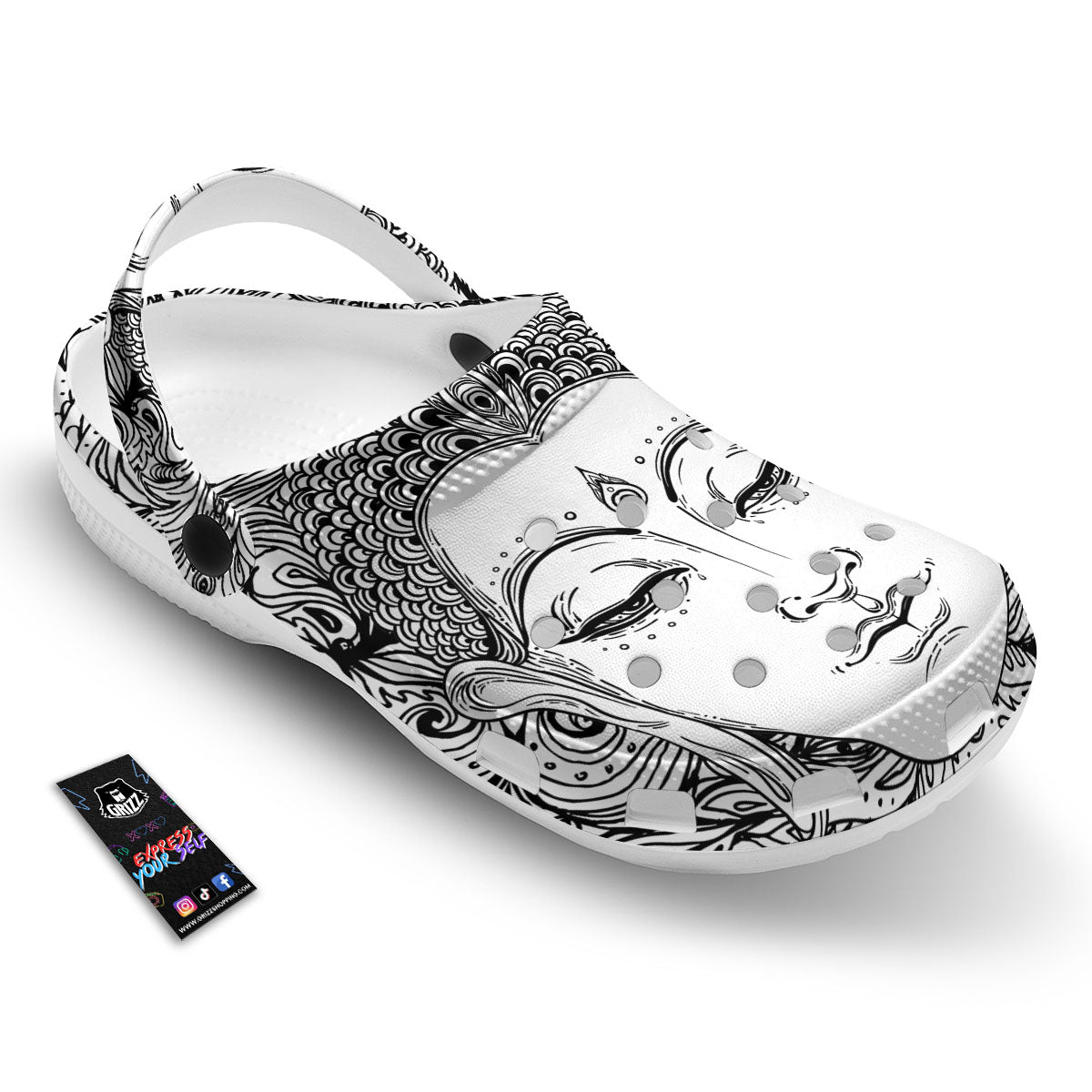 Buddha Mandala Spiritual Black White Print Clog-grizzshop