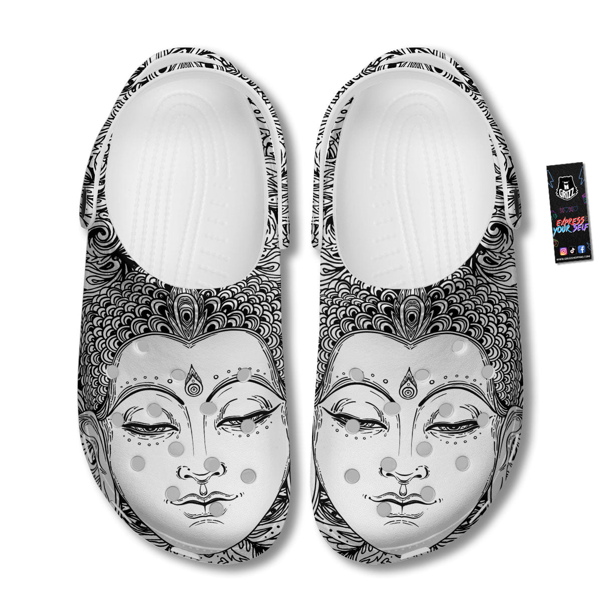 Buddha Mandala Spiritual Black White Print Clog-grizzshop