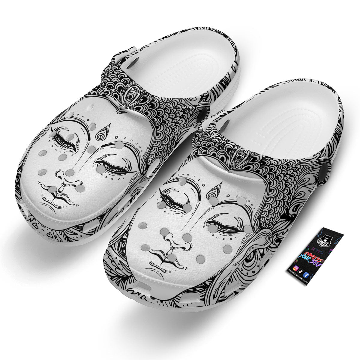 Buddha Mandala Spiritual Black White Print Clog-grizzshop
