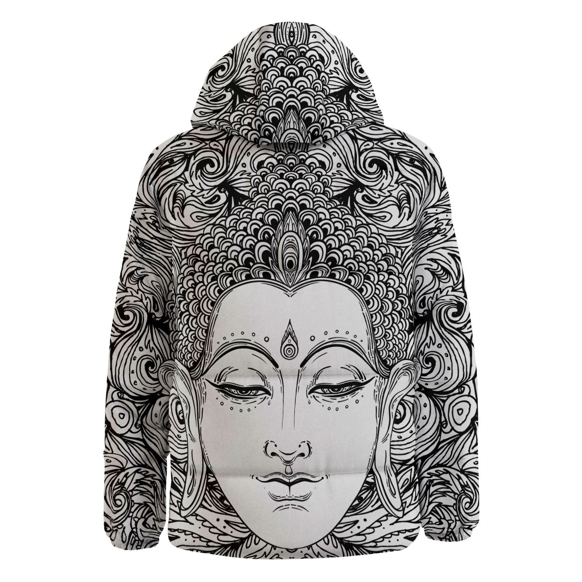 Buddha Mandala Spiritual Black White Print Down Jacket-grizzshop
