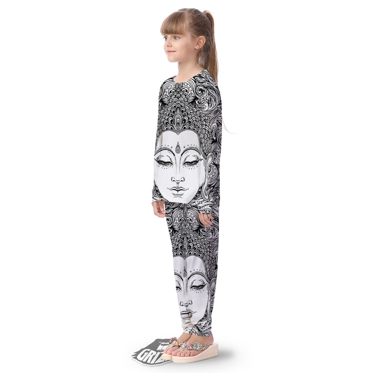 Buddha Mandala Spiritual Black White Print Kid's Pajamas-grizzshop
