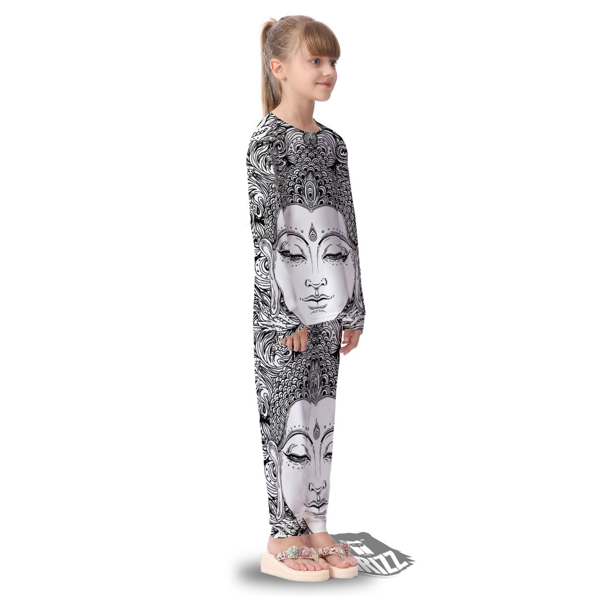 Buddha Mandala Spiritual Black White Print Kid's Pajamas-grizzshop
