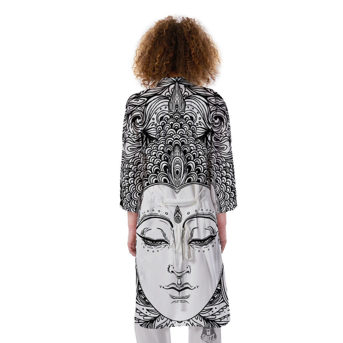 Buddha Mandala Spiritual Black White Print Kimono-grizzshop