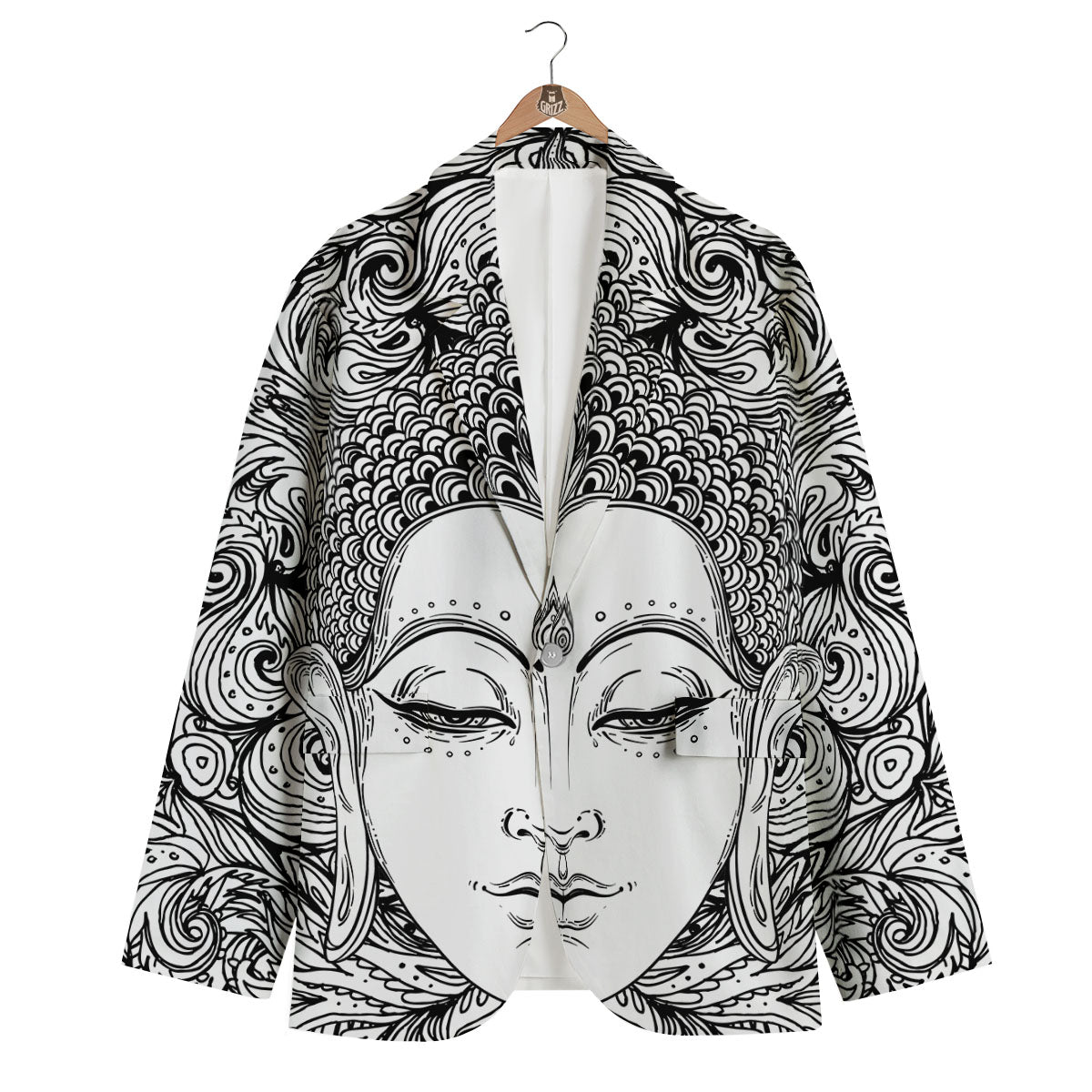 Buddha Mandala Spiritual Black White Print Men's Blazer-grizzshop