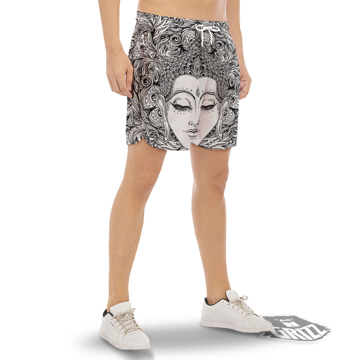 Buddha Mandala Spiritual Black White Print Men's Gym Shorts-grizzshop