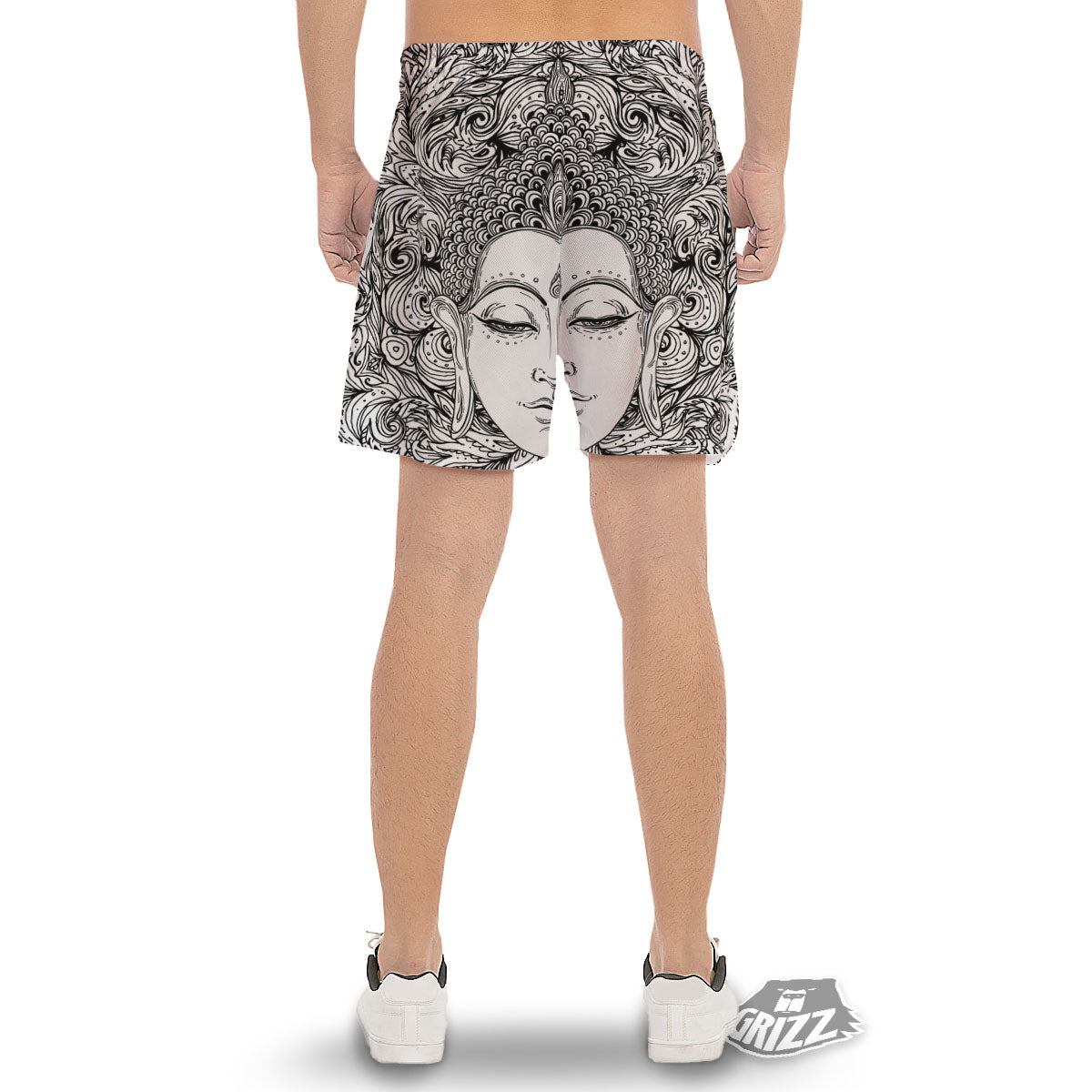 Buddha Mandala Spiritual Black White Print Men's Gym Shorts-grizzshop