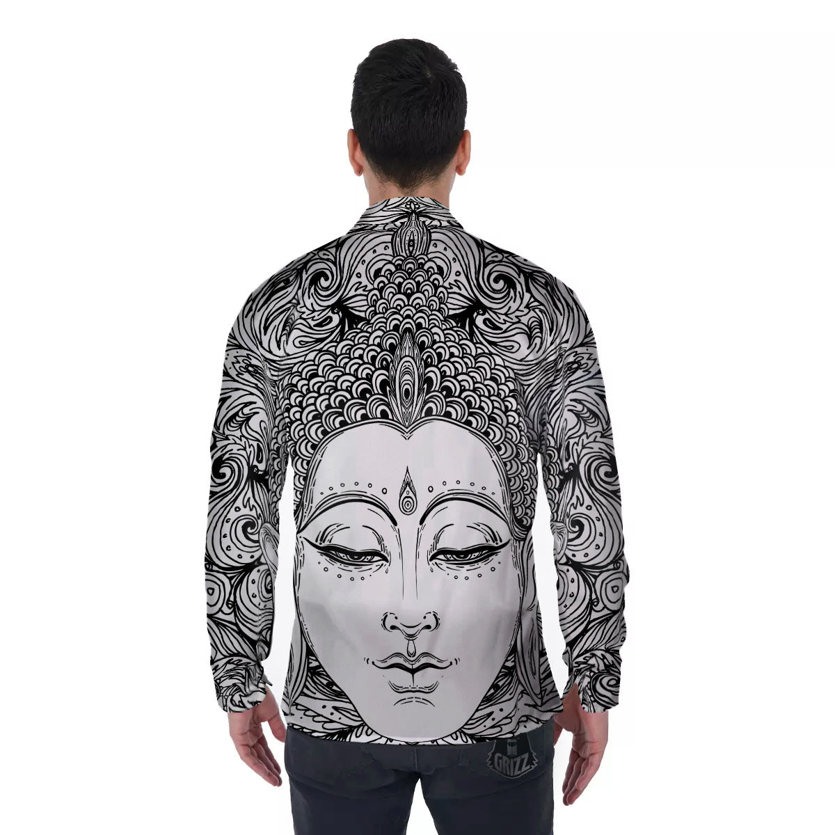 Buddha Mandala Spiritual Black White Print Men's Long Sleeve Shirts-grizzshop