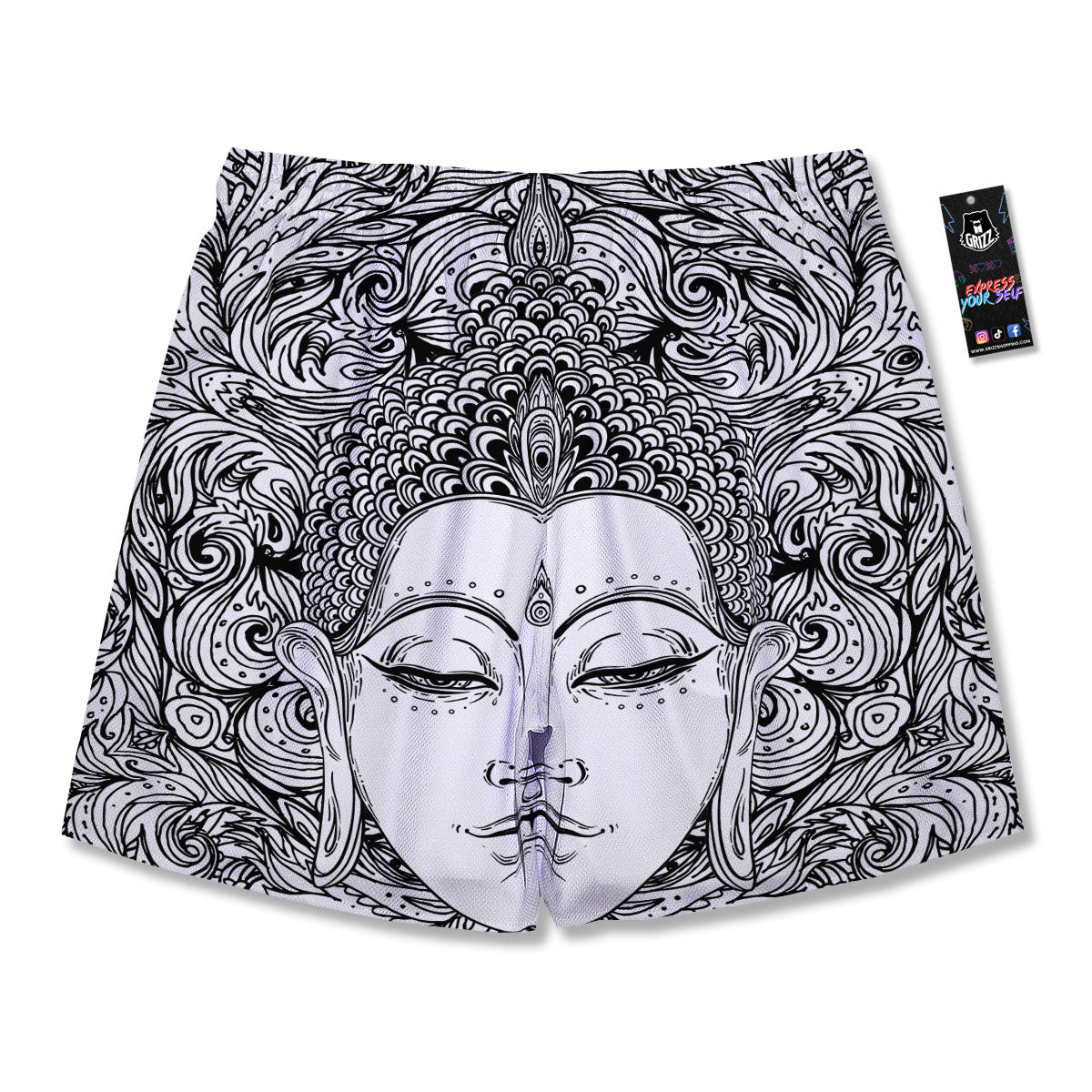 Buddha Mandala Spiritual Black White Print Men's Running Shorts-grizzshop