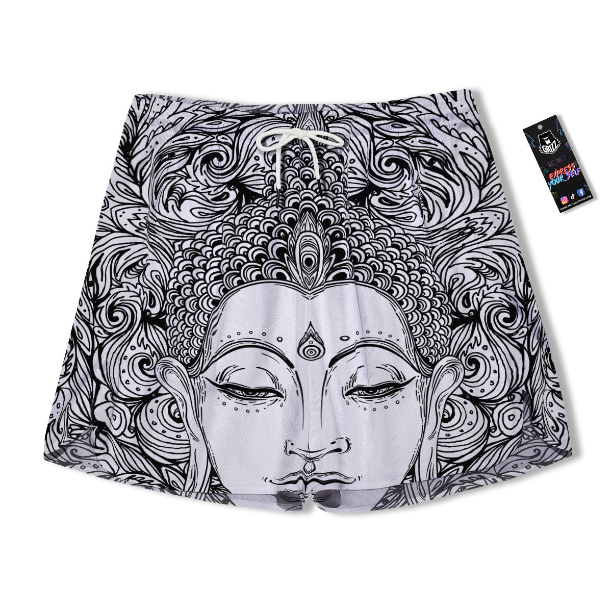 Buddha Mandala Spiritual Black White Print Men's Running Shorts-grizzshop