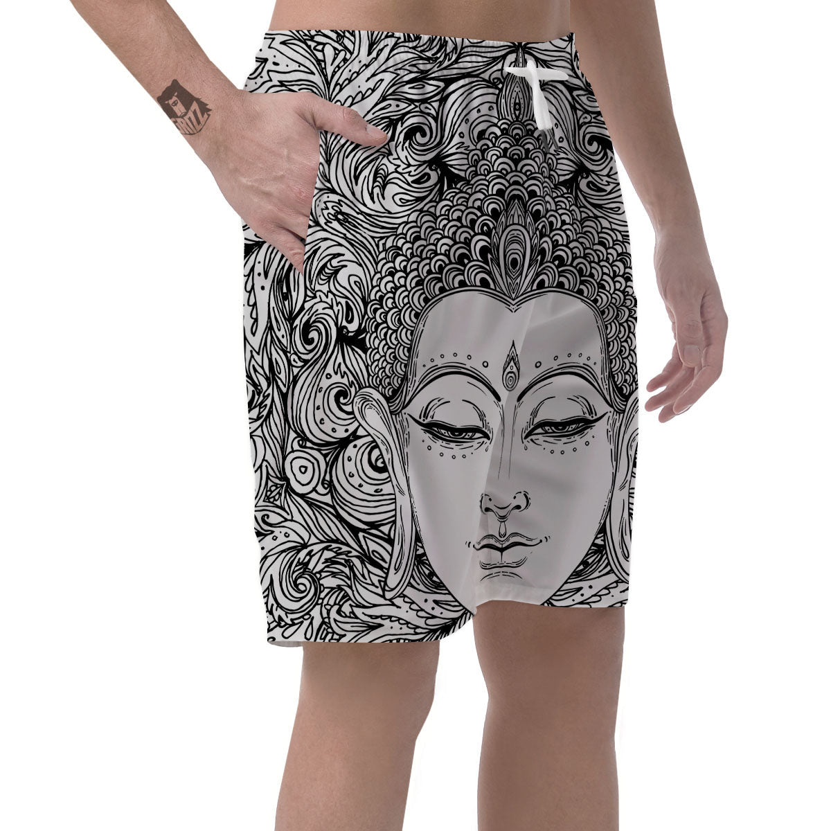 Buddha Mandala Spiritual Black White Print Men's Shorts-grizzshop