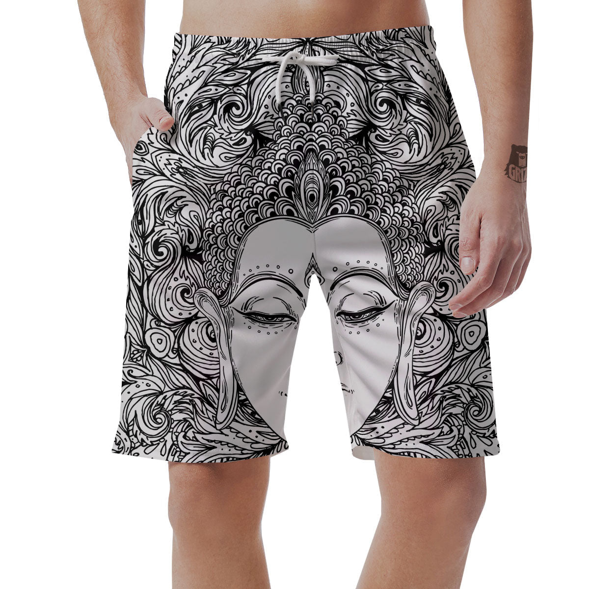 Buddha Mandala Spiritual Black White Print Men's Shorts-grizzshop