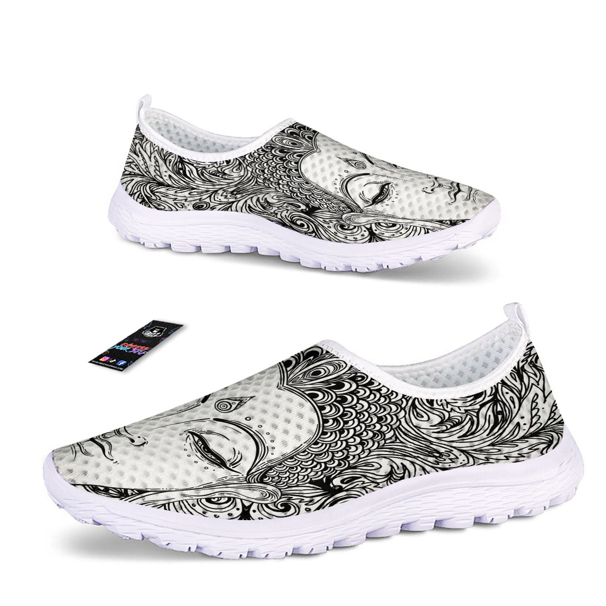 Buddha Mandala Spiritual Black White Print Nurse Shoes-grizzshop
