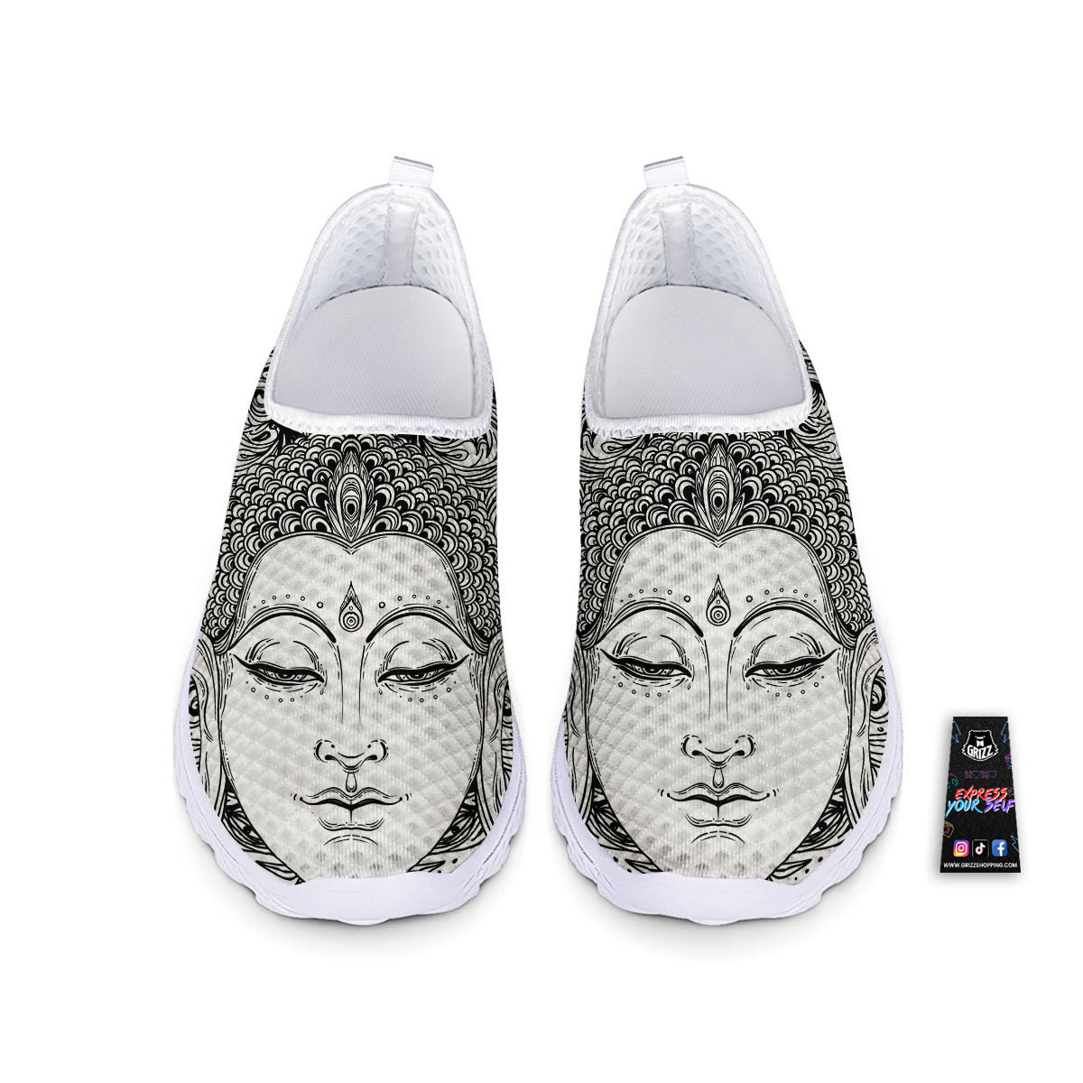 Buddha Mandala Spiritual Black White Print Nurse Shoes-grizzshop