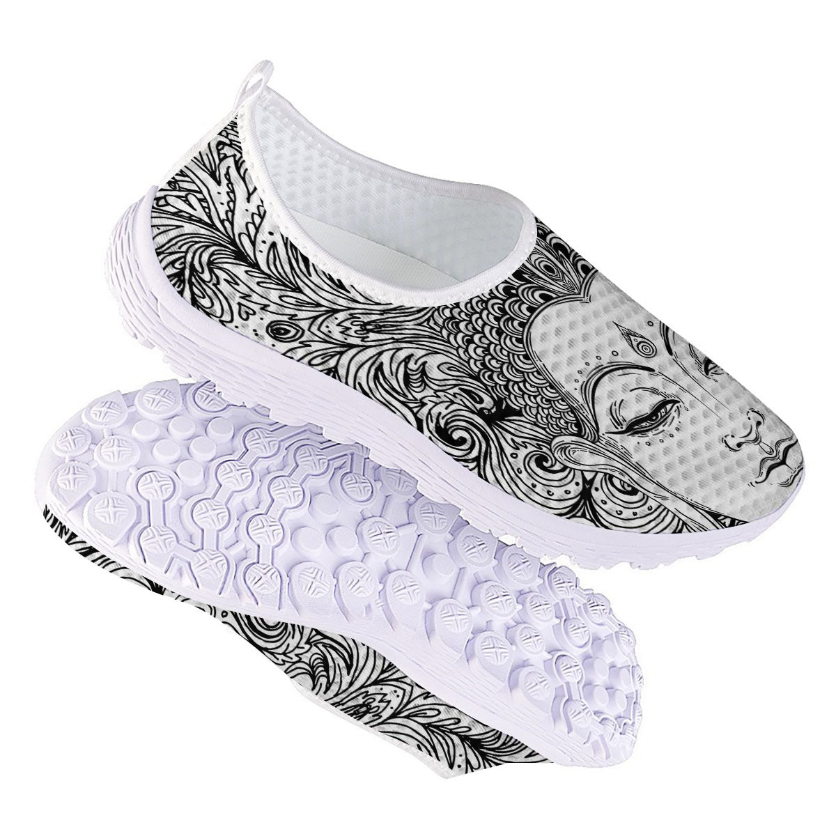 Buddha Mandala Spiritual Black White Print Nurse Shoes-grizzshop