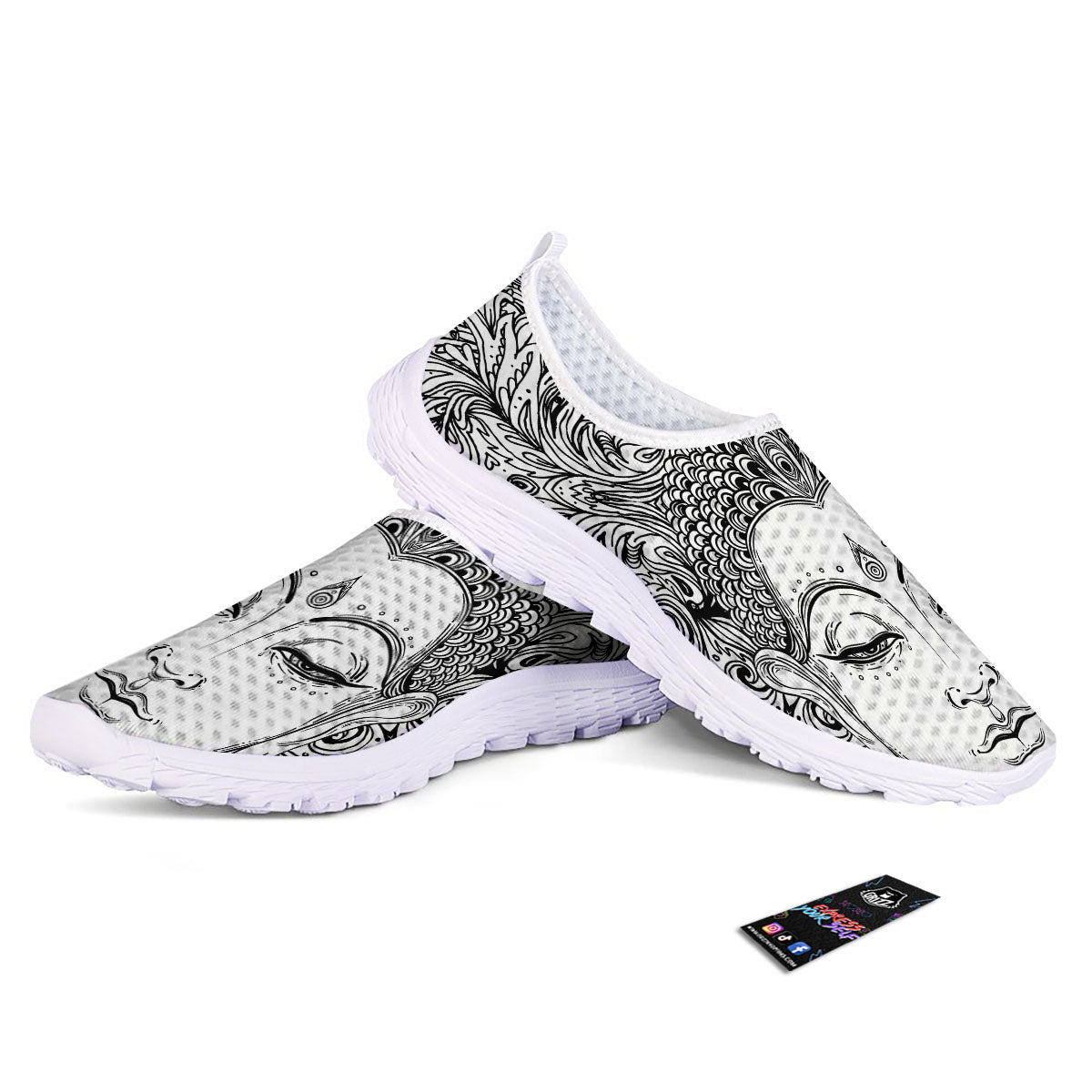 Buddha Mandala Spiritual Black White Print Nurse Shoes-grizzshop