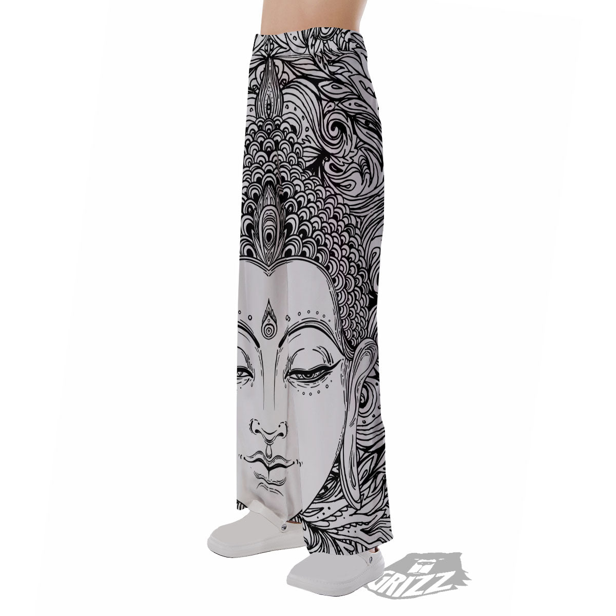 Buddha Mandala Spiritual Black White Print Pajama Pants-grizzshop