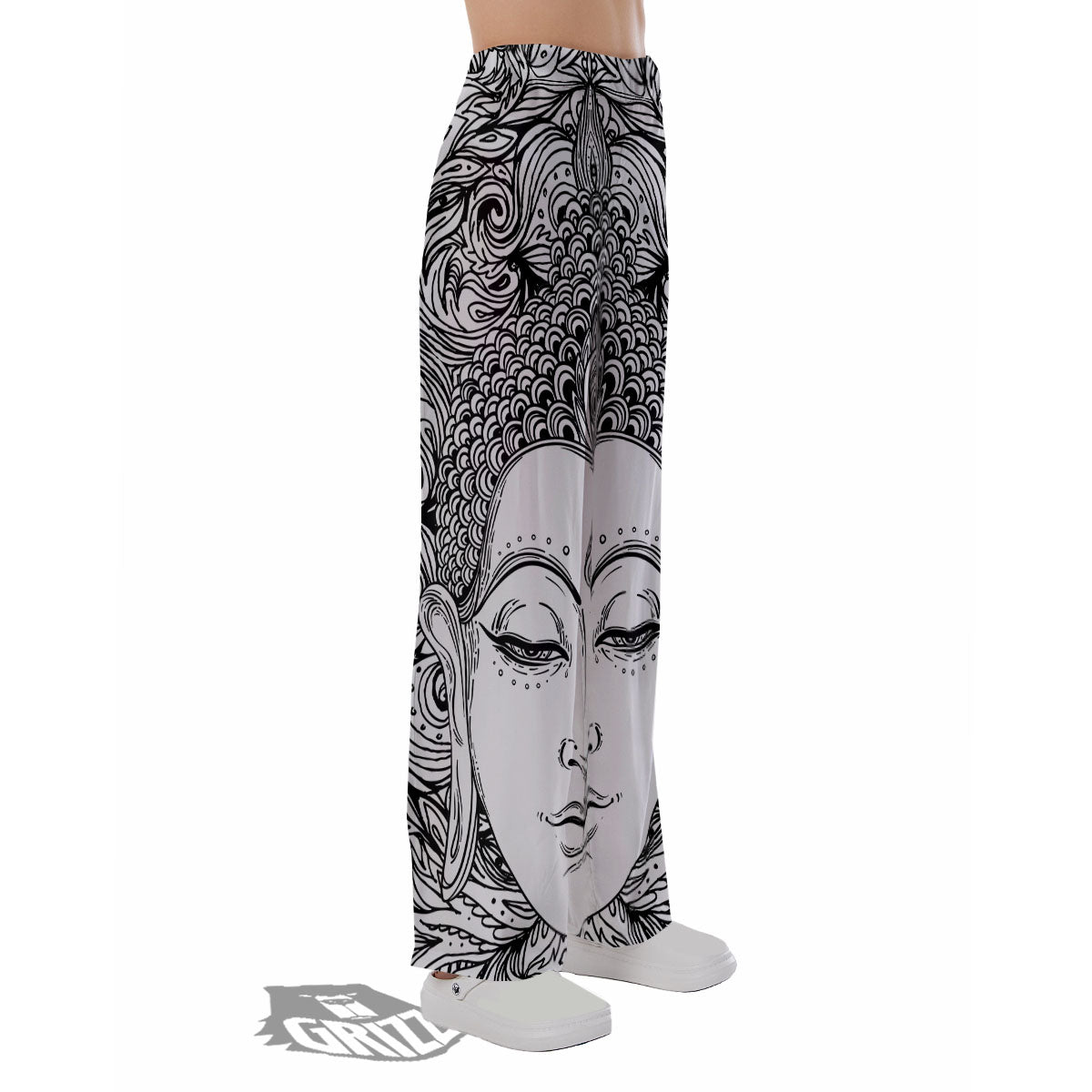 Buddha Mandala Spiritual Black White Print Pajama Pants-grizzshop