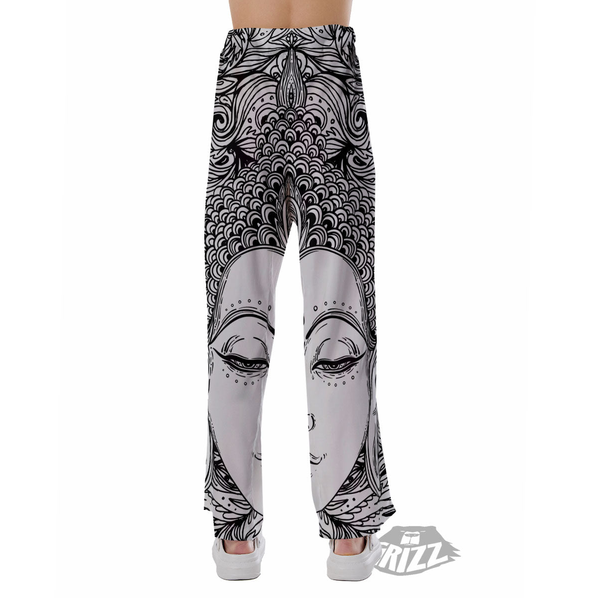 Buddha Mandala Spiritual Black White Print Pajama Pants-grizzshop