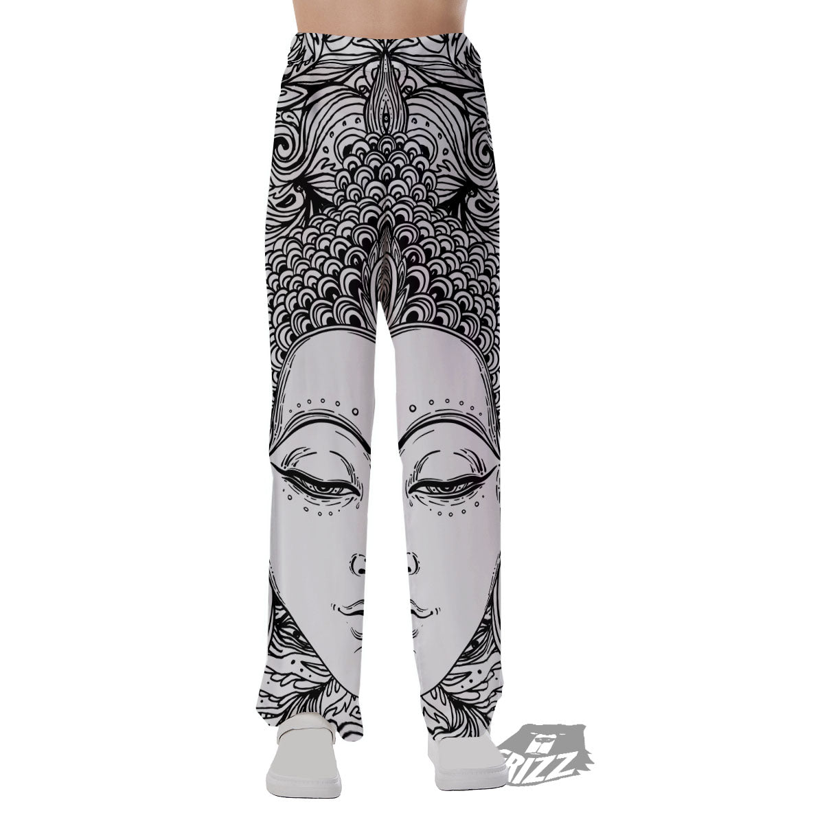 Buddha Mandala Spiritual Black White Print Pajama Pants-grizzshop
