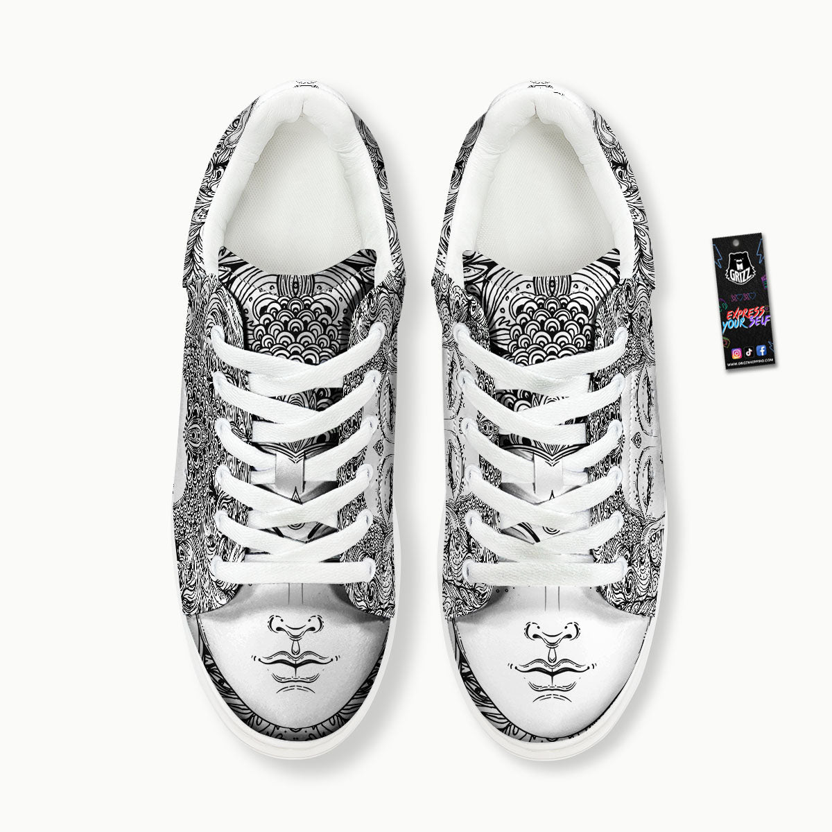 Buddha Mandala Spiritual Black White Print Platform Shoes-grizzshop