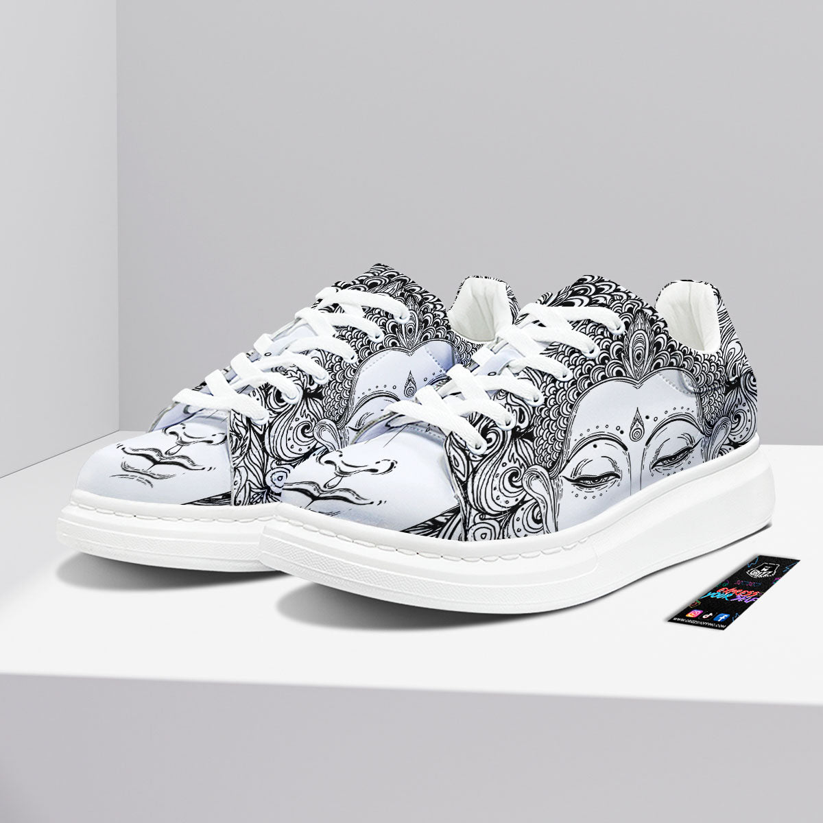 Buddha Mandala Spiritual Black White Print Platform Shoes-grizzshop