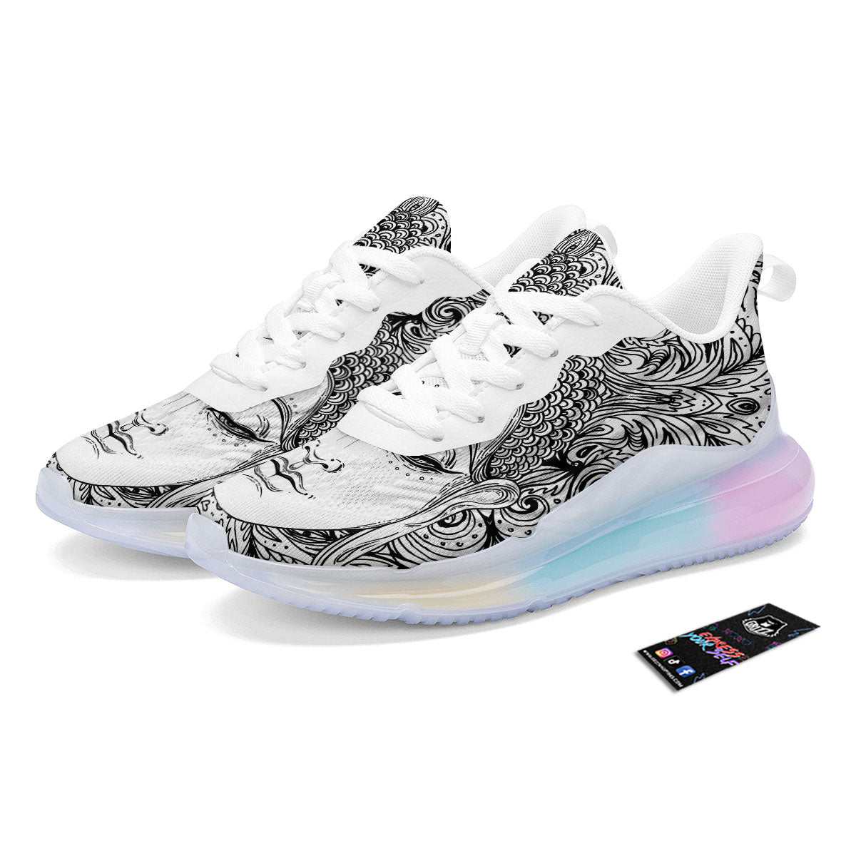 Buddha Mandala Spiritual Black White Print Running Sneakers-grizzshop