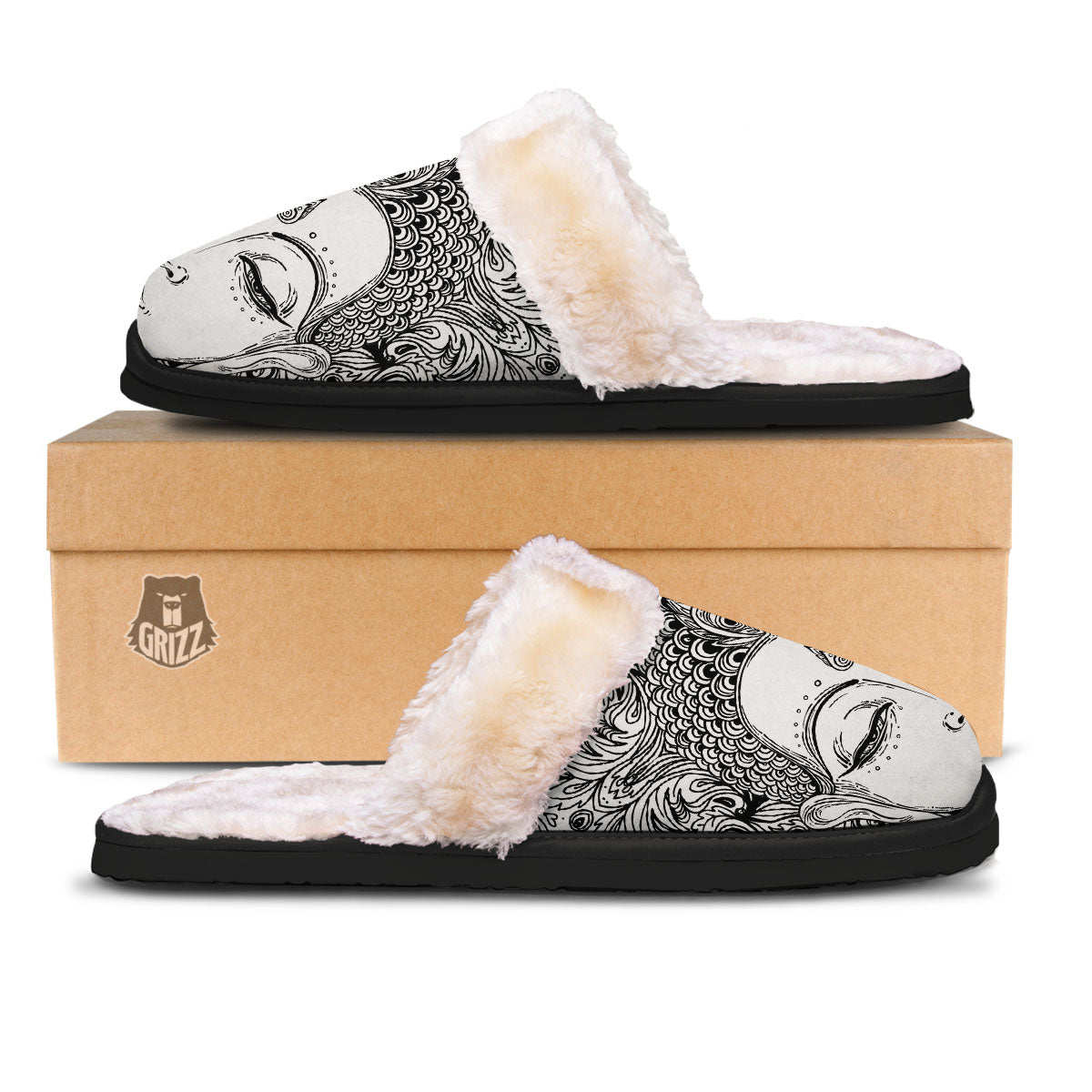 Buddha Mandala Spiritual Black White Print Slippers-grizzshop