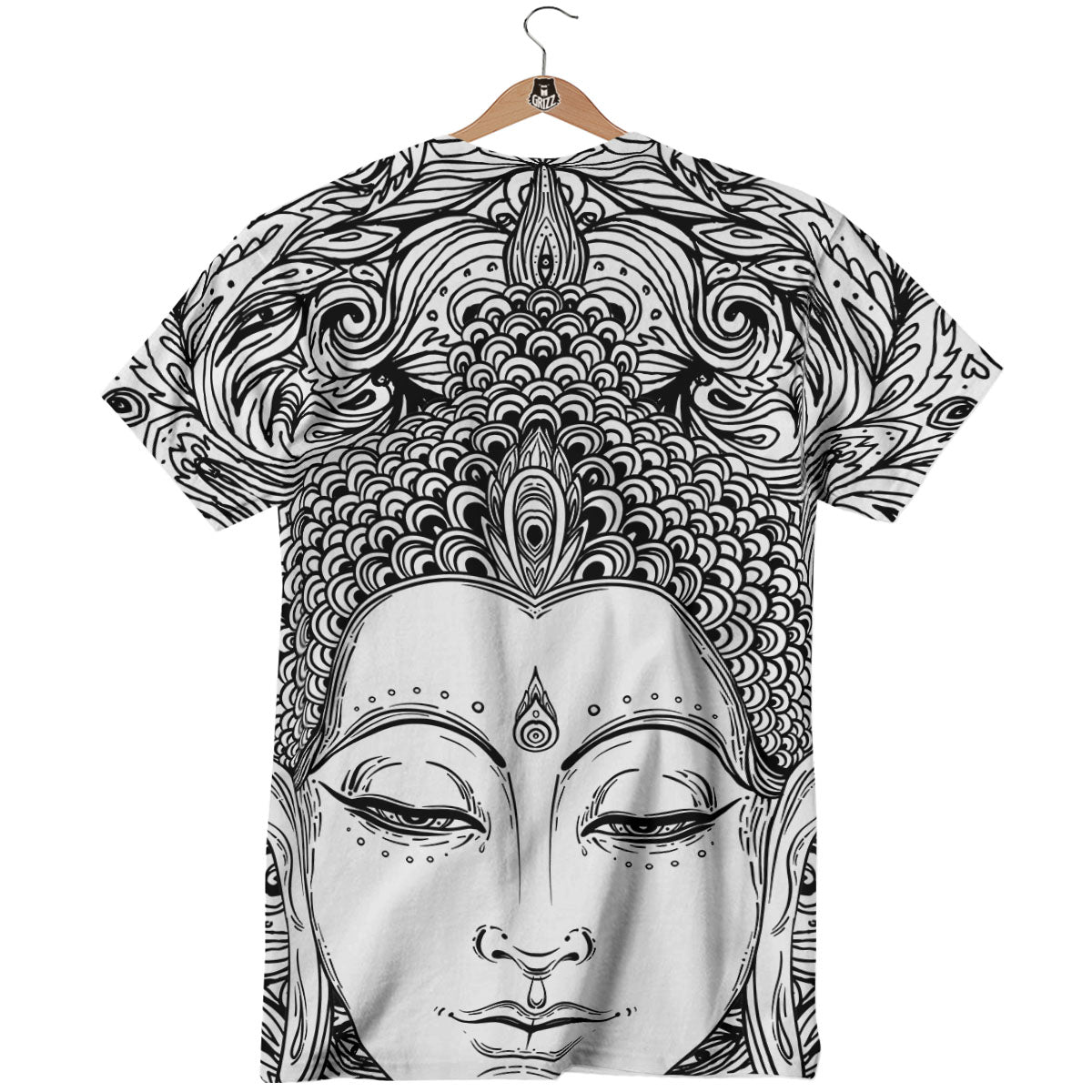 Buddha Mandala Spiritual Black White Print T-Shirt-grizzshop