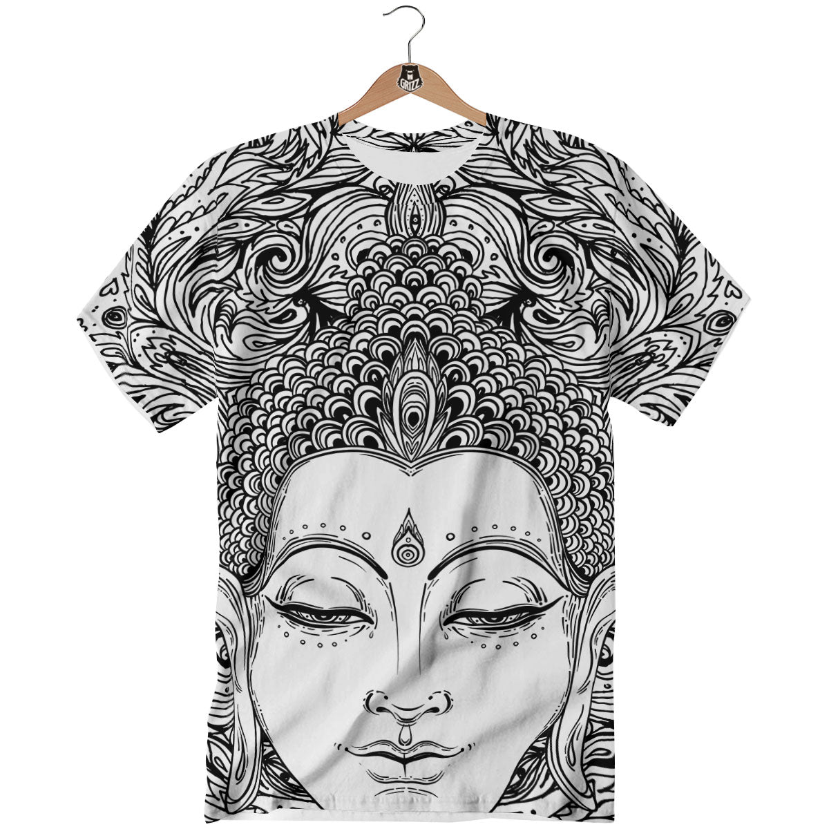 Buddha Mandala Spiritual Black White Print T-Shirt-grizzshop