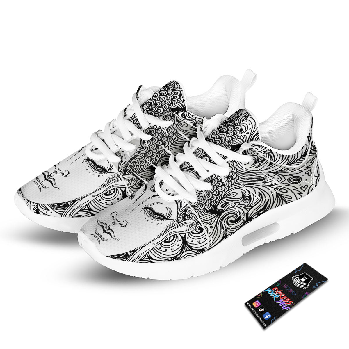 Buddha Mandala Spiritual Black White Print Tennis Shoes-grizzshop