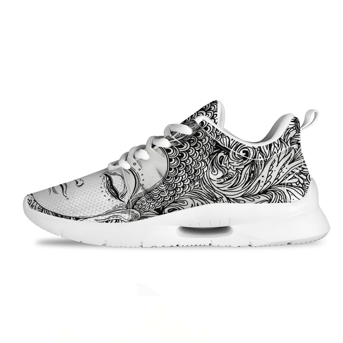Buddha Mandala Spiritual Black White Print Tennis Shoes-grizzshop