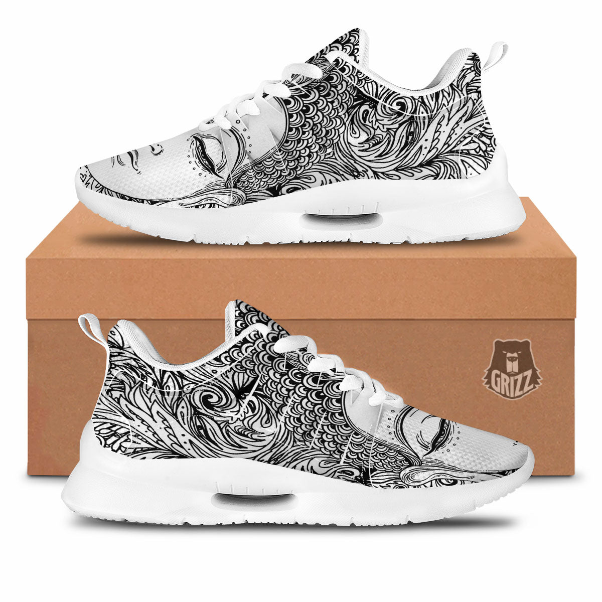 Buddha Mandala Spiritual Black White Print Tennis Shoes-grizzshop