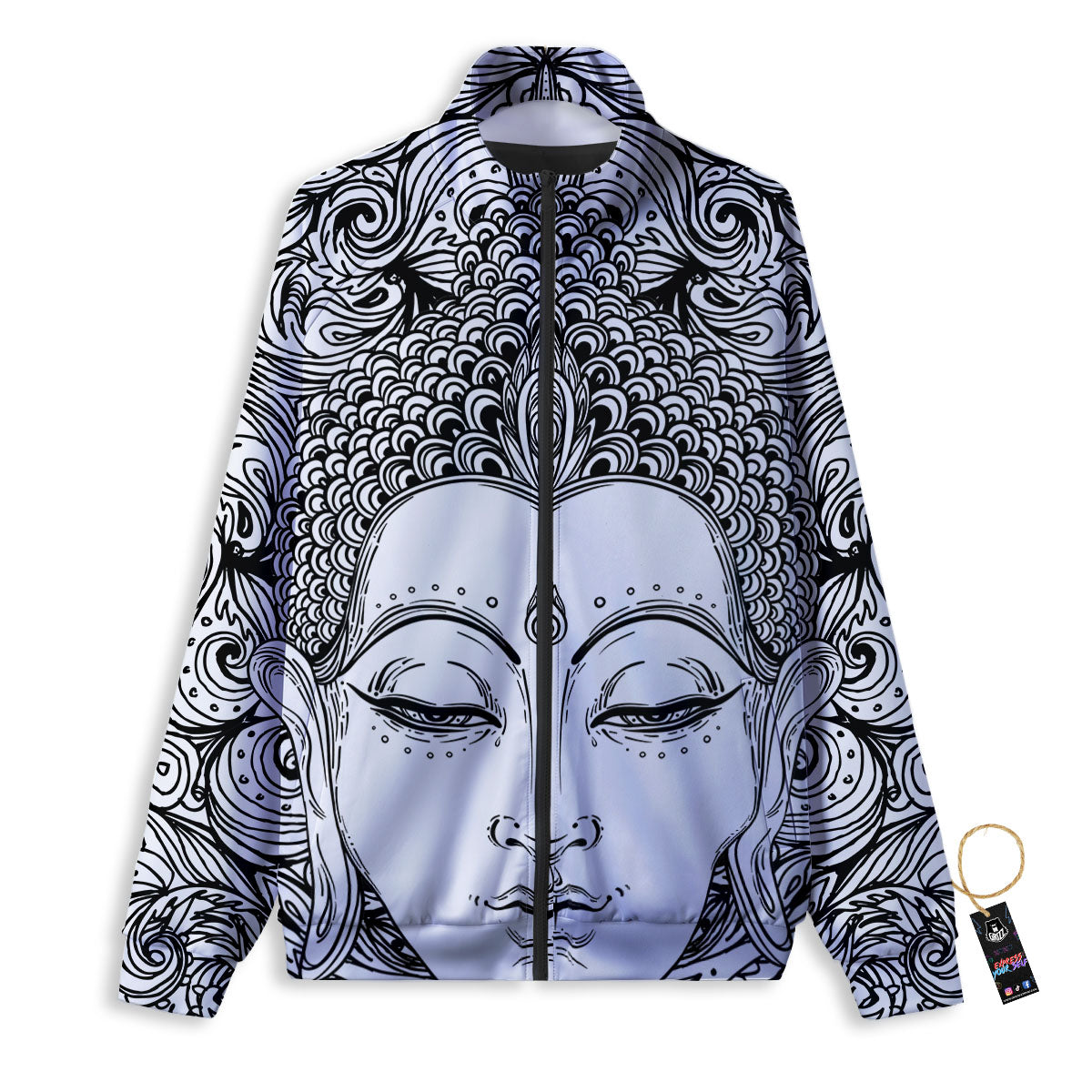 Buddha Mandala Spiritual Black White Print Track Jacket-grizzshop