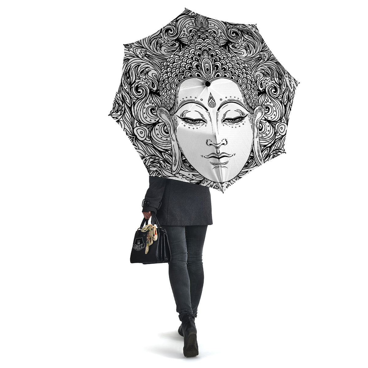 Buddha Mandala Spiritual Black White Print Umbrella-grizzshop
