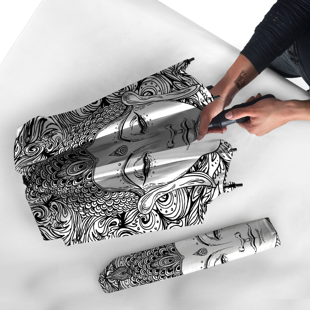 Buddha Mandala Spiritual Black White Print Umbrella-grizzshop