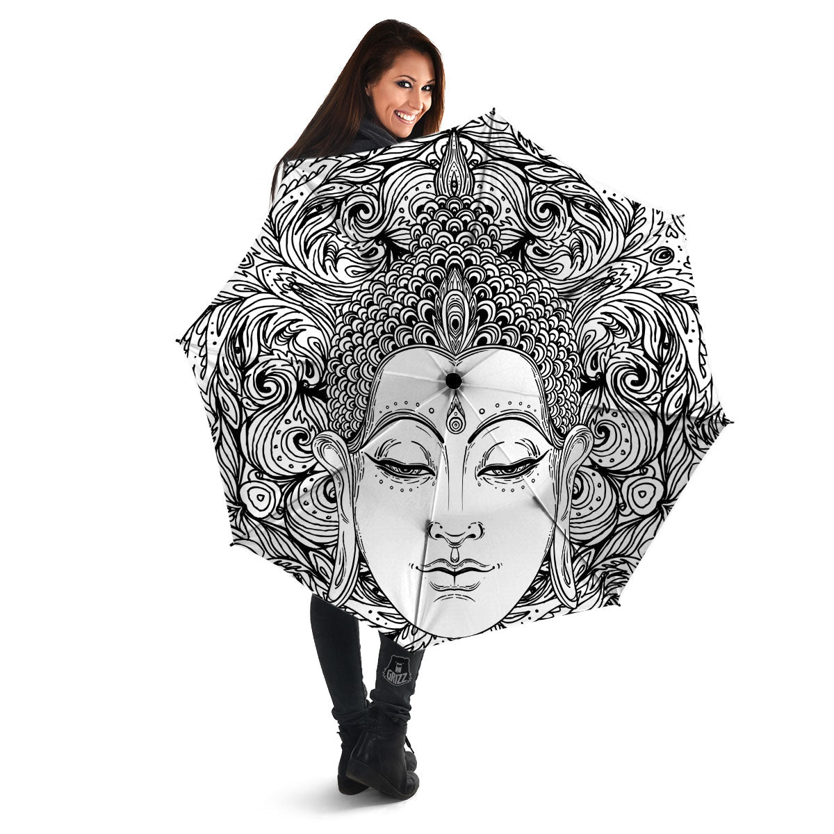 Buddha Mandala Spiritual Black White Print Umbrella-grizzshop