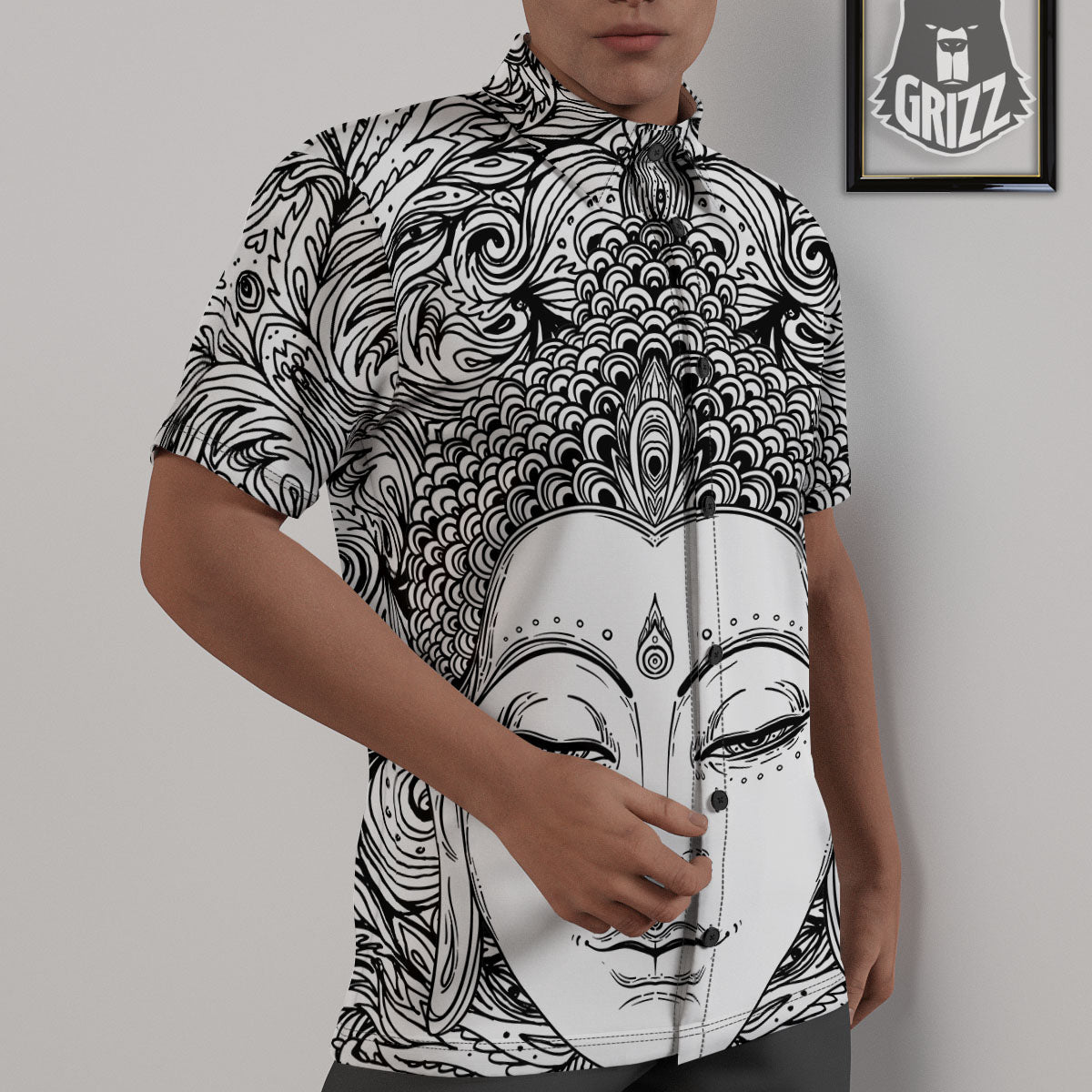 Buddha Mandala Spiritual Black White Print Untucked Shirts-grizzshop