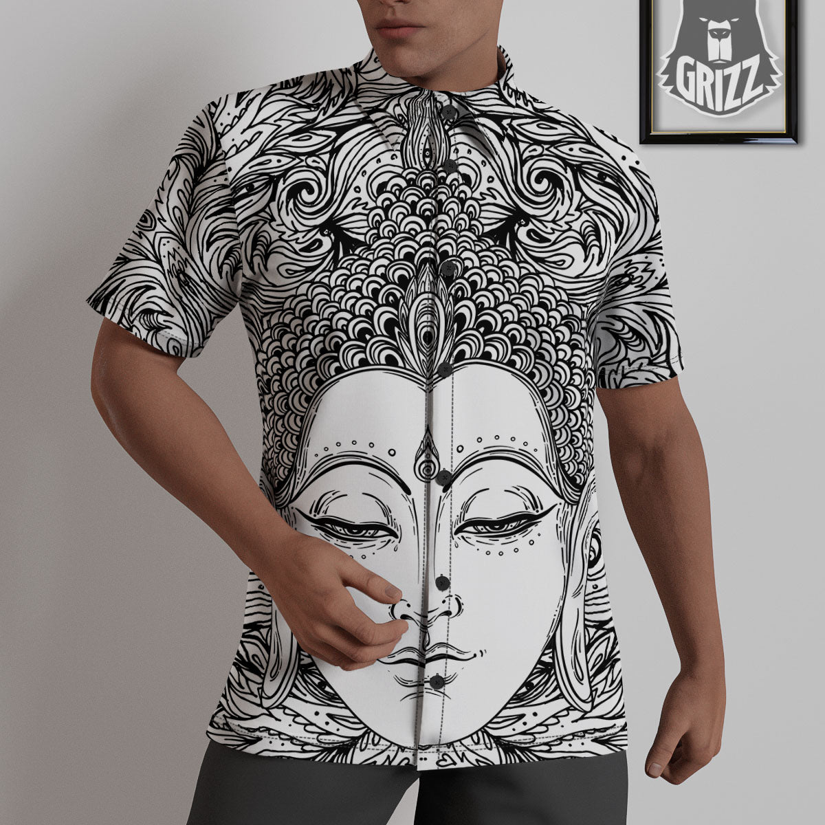 Buddha Mandala Spiritual Black White Print Untucked Shirts-grizzshop