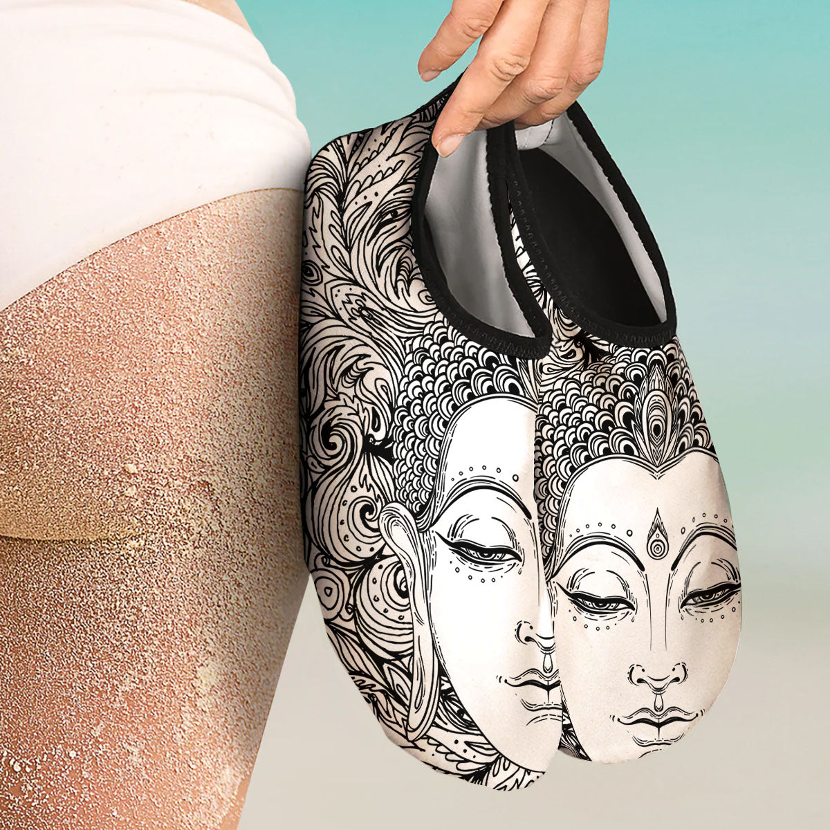 Buddha Mandala Spiritual Black White Print Water Shoes-grizzshop