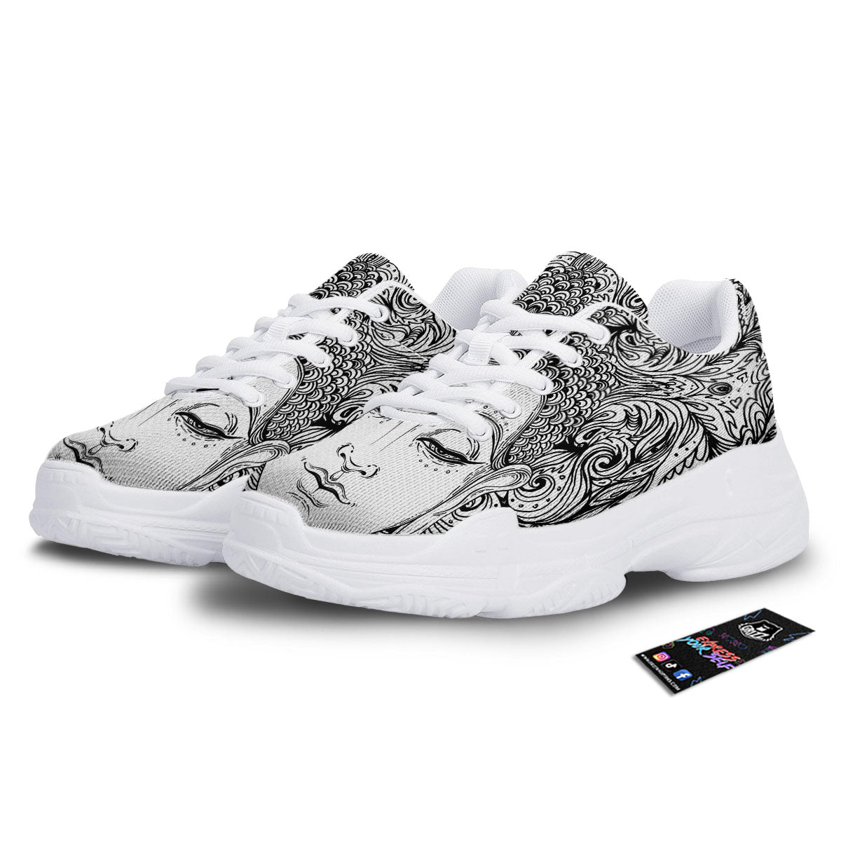 Buddha Mandala Spiritual Black White Print White Chunky Shoes-grizzshop