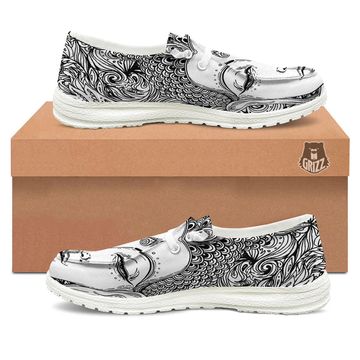 Buddha Mandala Spiritual Black White Print White Loafers-grizzshop