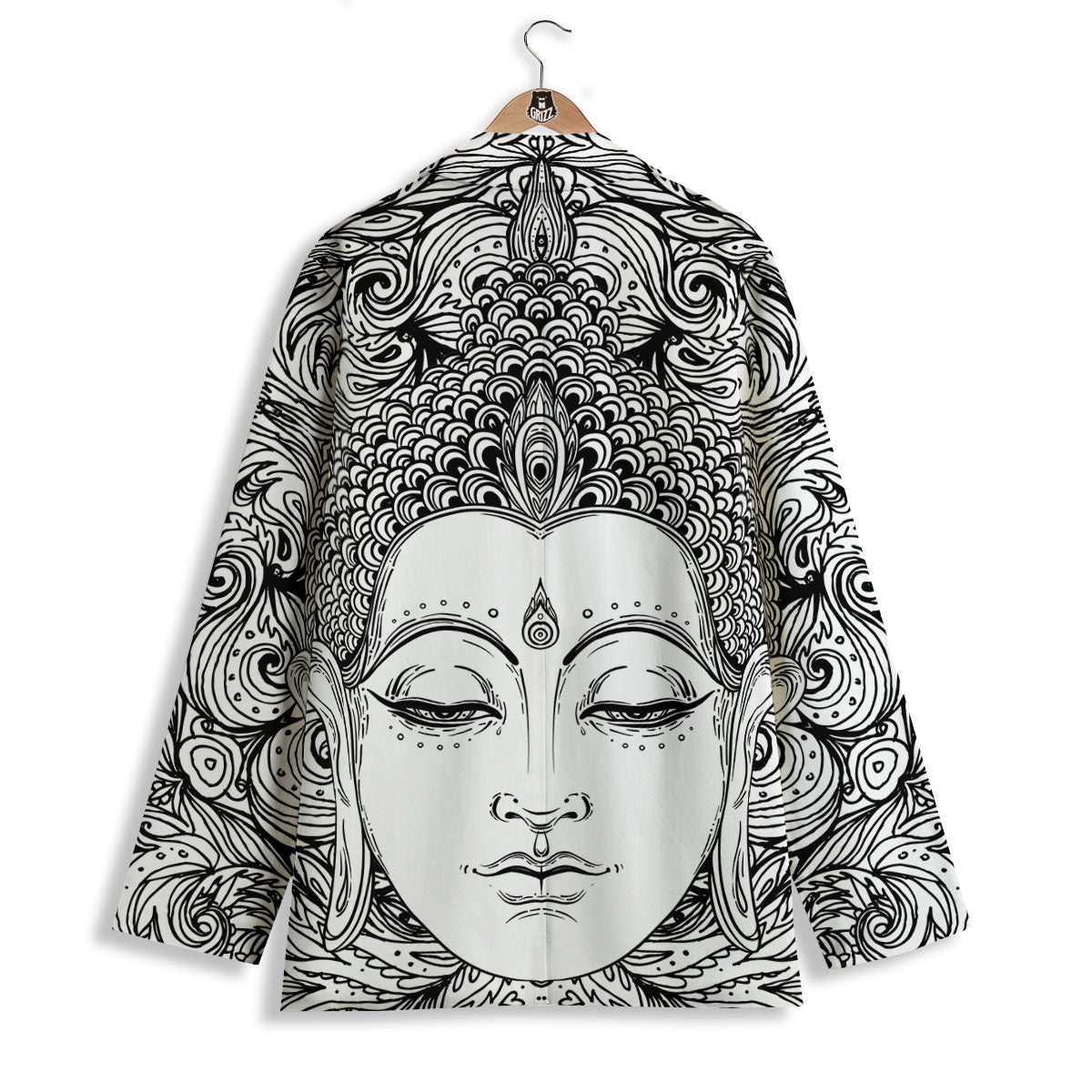 Buddha Mandala Spiritual Black White Print Women's Blazer-grizzshop