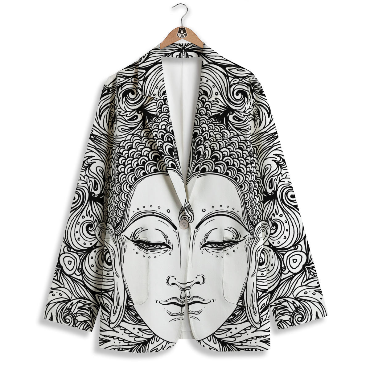 Buddha Mandala Spiritual Black White Print Women's Blazer-grizzshop