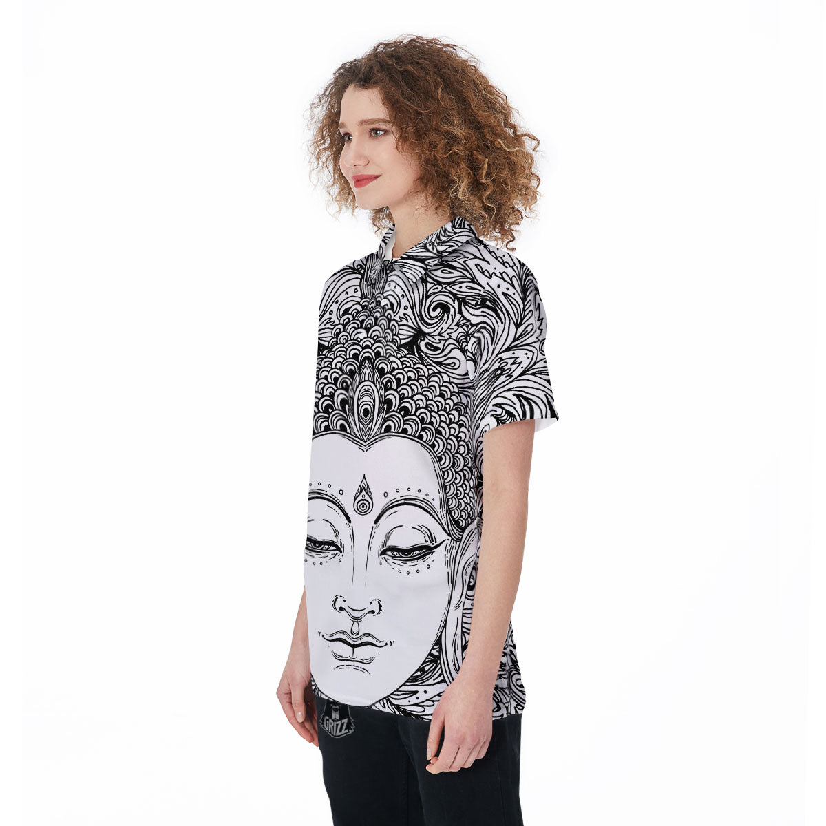 Buddha Mandala Spiritual Black White Print Women's Golf Shirts-grizzshop