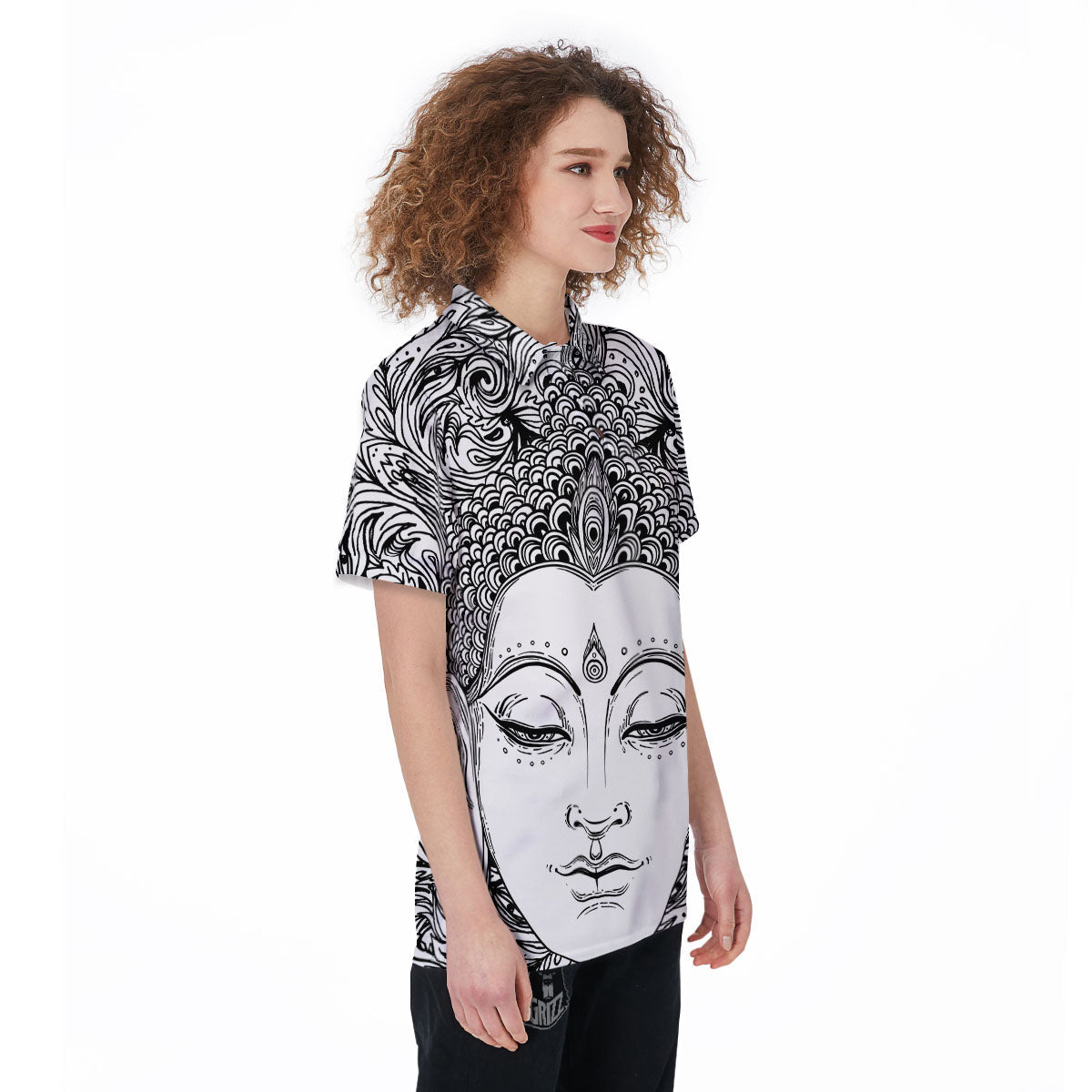 Buddha Mandala Spiritual Black White Print Women's Golf Shirts-grizzshop
