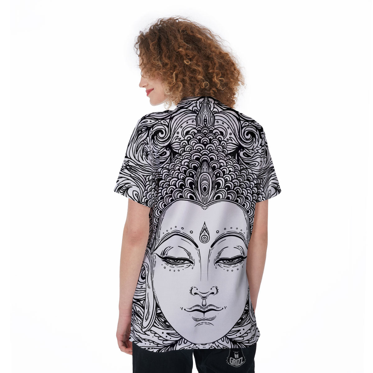 Buddha Mandala Spiritual Black White Print Women's Golf Shirts-grizzshop