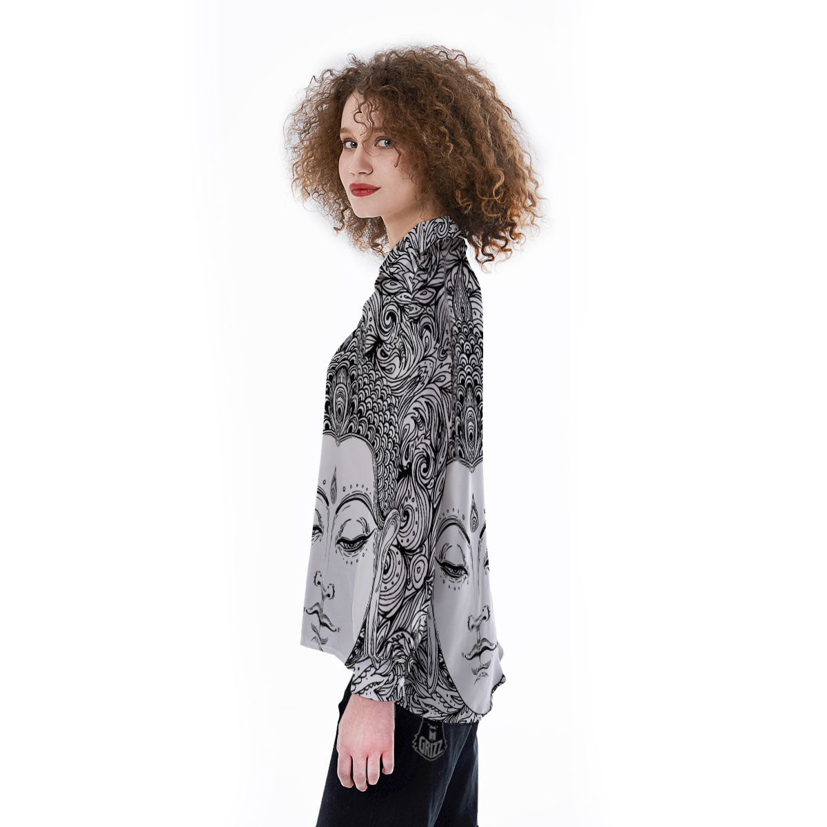 Buddha Mandala Spiritual Black White Print Women's Long Sleeve Shirts-grizzshop