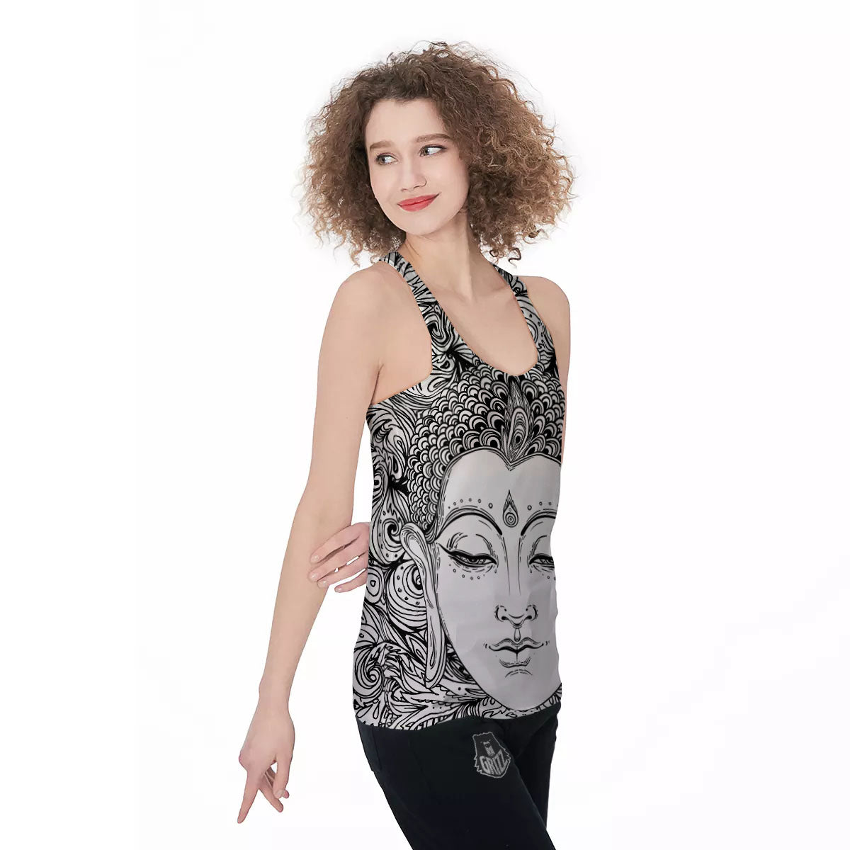 Buddha Mandala Spiritual Black White Print Women's Racerback Tank Top-grizzshop