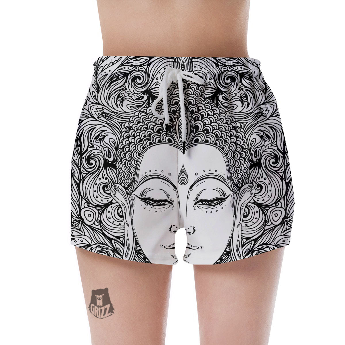 Buddha Mandala Spiritual Black White Print Women's Shorts-grizzshop